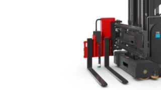 Der Kreuzlinienlaser hilft, die Palette anzuvisieren, um sie präzise aufzunehmen. Kreuzlinienlaser von Linde Material Handing