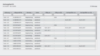 Der Bereich Service der Flottenmanagement-Software connect:desk von Linde Material Handling listet Service- und Wartungstermine der Fahrzeuge.