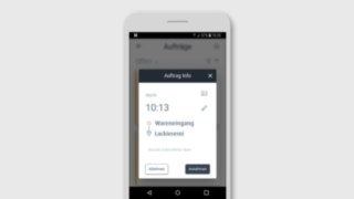 Fahrer können Aufträge über die App annehmen. Smartphonedislplay mit der Linde Truck Call App